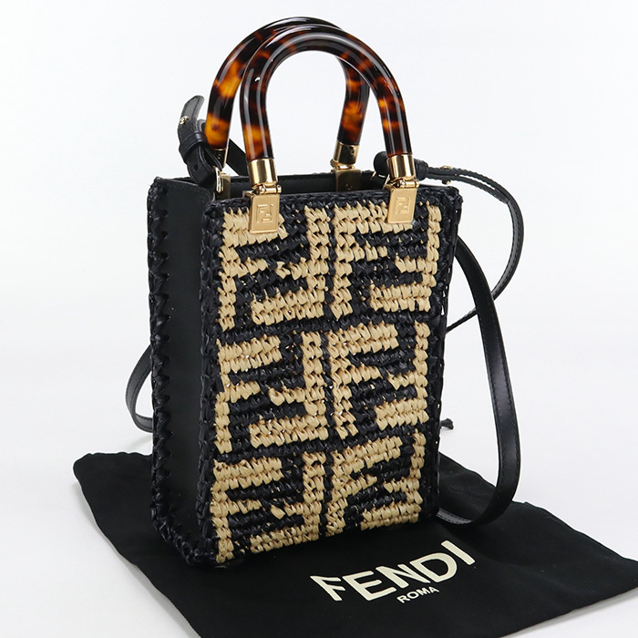【中古?未使用】FENDI サンシャイン ミニ バッグ ラフィア 8BS051 AKMS F1E1C ランク：S us-1