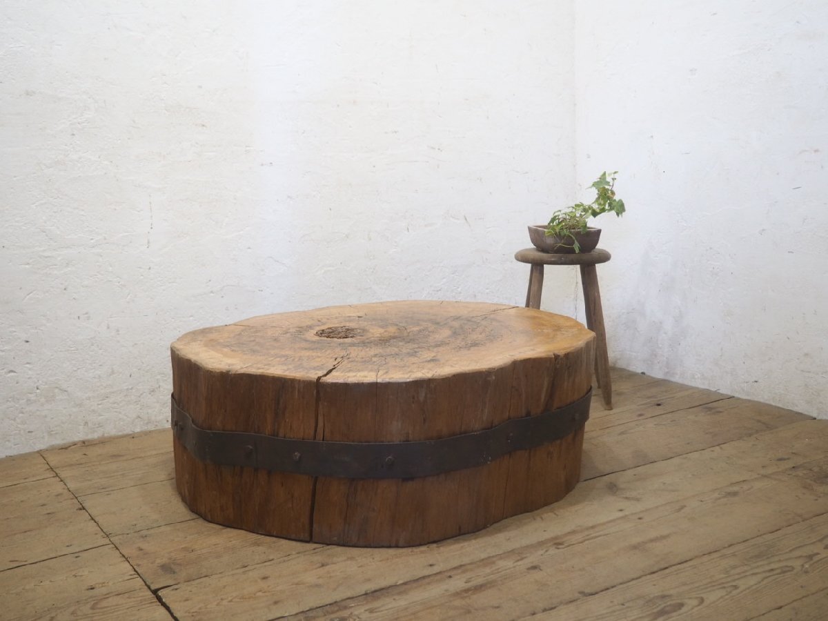 【ご予約品】 タ荷P0113◇③最大W91cm◇87,5kg◇分厚い切り株の大きい木製 木工、竹工芸