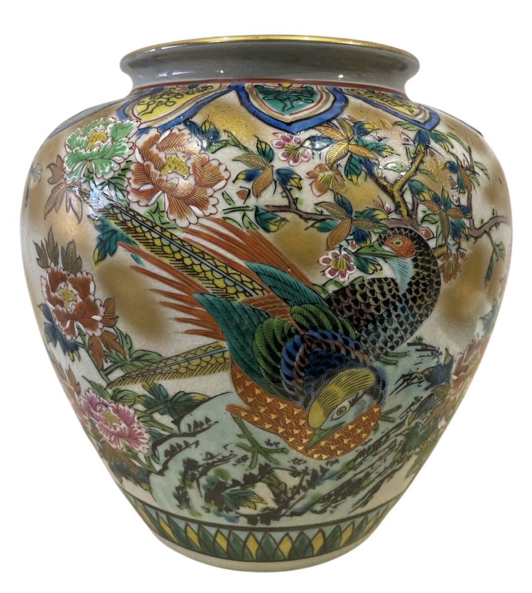 KY891 九谷祥文 九谷焼 祥文 花瓶 金彩 全長約25cm (花器、壷 KY891 九谷祥文 九谷焼 祥文 花瓶 金彩 全長約25cm (花器、壷