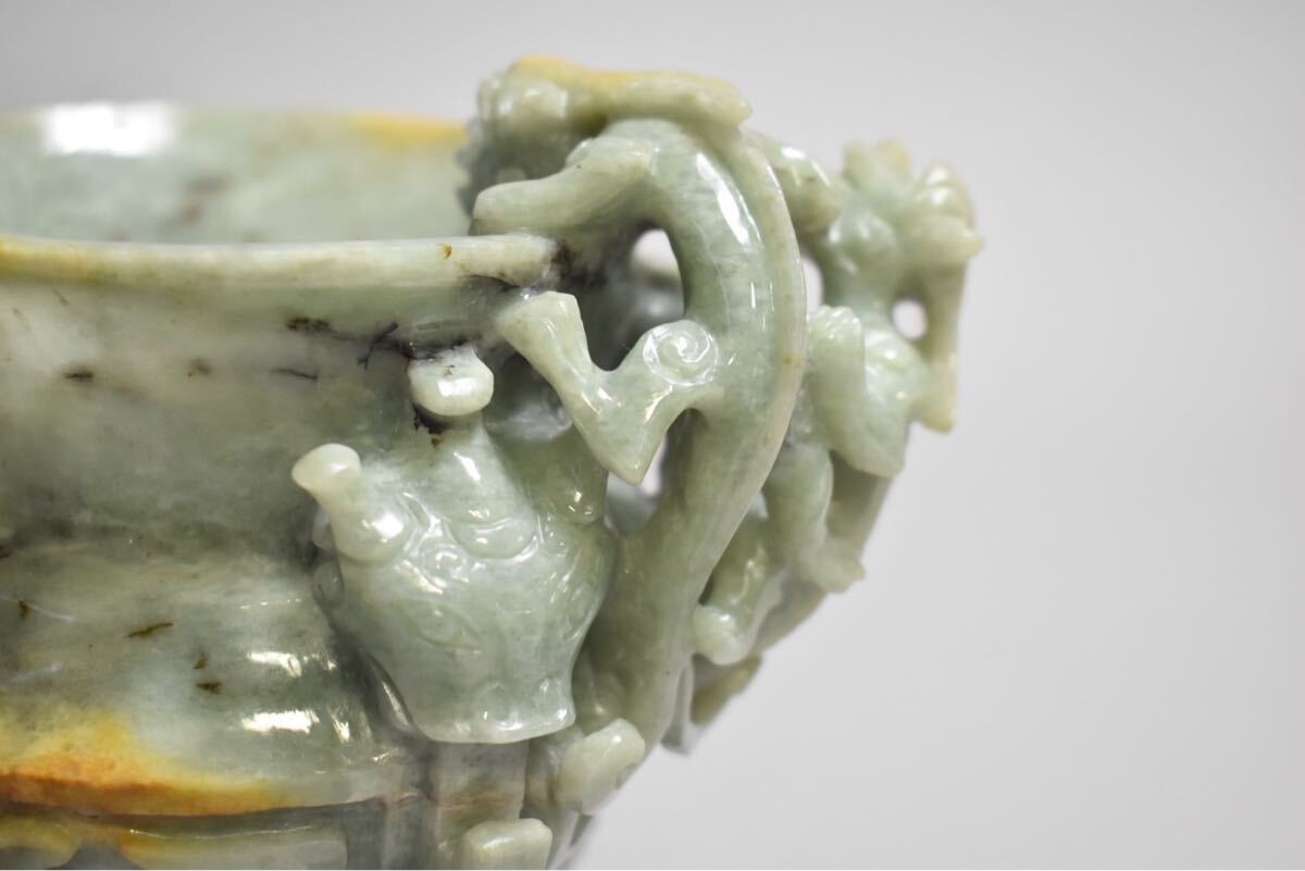銅器 竹編紋 浮彫竜紋香炉 香道具 工芸品 美術品 置物