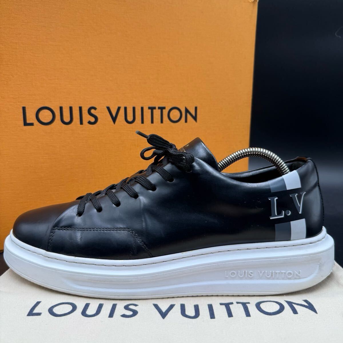 1円 【美品】 LOUIS VUITTON ルイヴィトン ビバリーヒルズライン サイドLVロゴ レザー ブラック メンズ スニーカー シューズ 靴 25cm相當