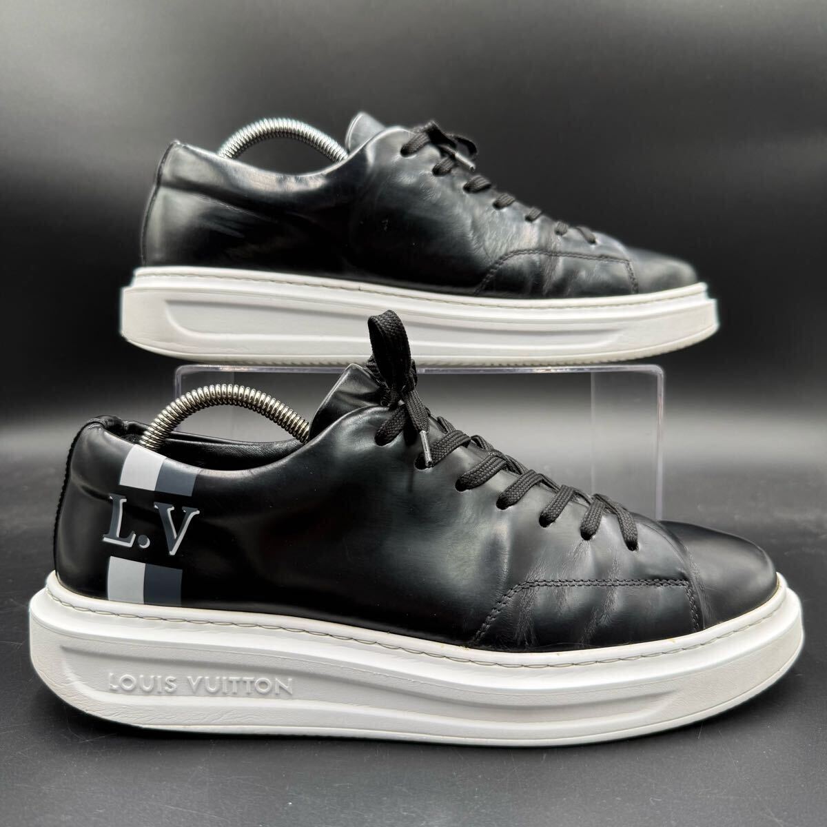 1円 【美品】 LOUIS VUITTON ルイヴィトン ビバリーヒルズライン サイドLVロゴ レザー ブラック メンズ スニーカー シューズ 靴 25cm相當