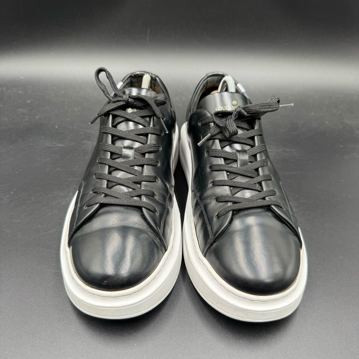 1円 【美品】 LOUIS VUITTON ルイヴィトン ビバリーヒルズライン サイドLVロゴ レザー ブラック メンズ スニーカー シューズ 靴 25cm相當