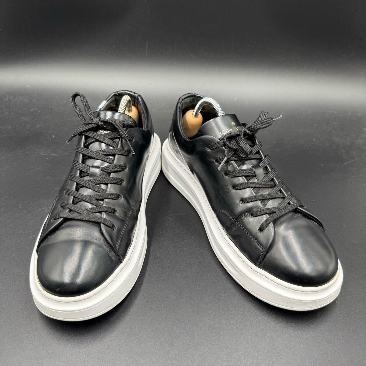 1円 【美品】 LOUIS VUITTON ルイヴィトン ビバリーヒルズライン サイドLVロゴ レザー ブラック メンズ スニーカー シューズ 靴 25cm相當