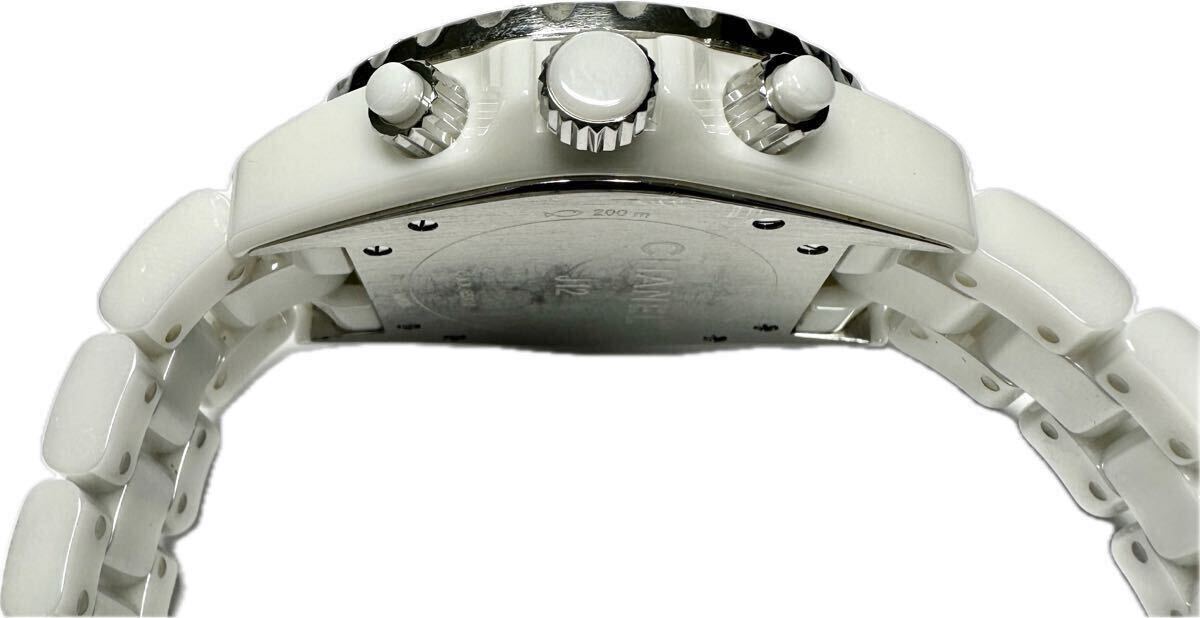 1円? Y 希少 ダイヤベゼル CHANEL シャネル J12 41mm クロノグラフ 白 ホワイトセラミック ダイバー メンズ 自動(dòng)巻き 時(shí)計(jì) 827328736