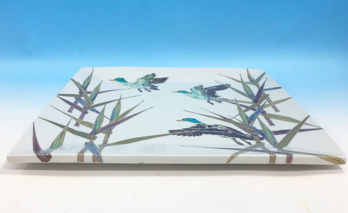 九谷焼 山岸大成 飛来 飾皿 皿 大皿 平皿 角皿 四角 絵皿 色絵 九谷焼 山岸大成 飛来 飾皿 皿 大皿 平皿 角皿 四角 絵皿 色絵