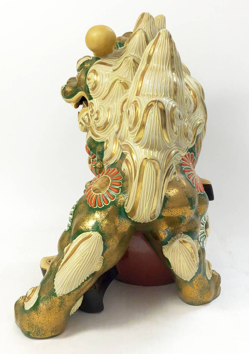 九谷焼 獅子 小槌 緑 横幅約27.5cm 高さ約32cm 金彩 色絵 縁起物 九谷焼 獅子 小槌 緑 横幅約27.5cm 高さ約32cm 金彩 色絵 縁起物
