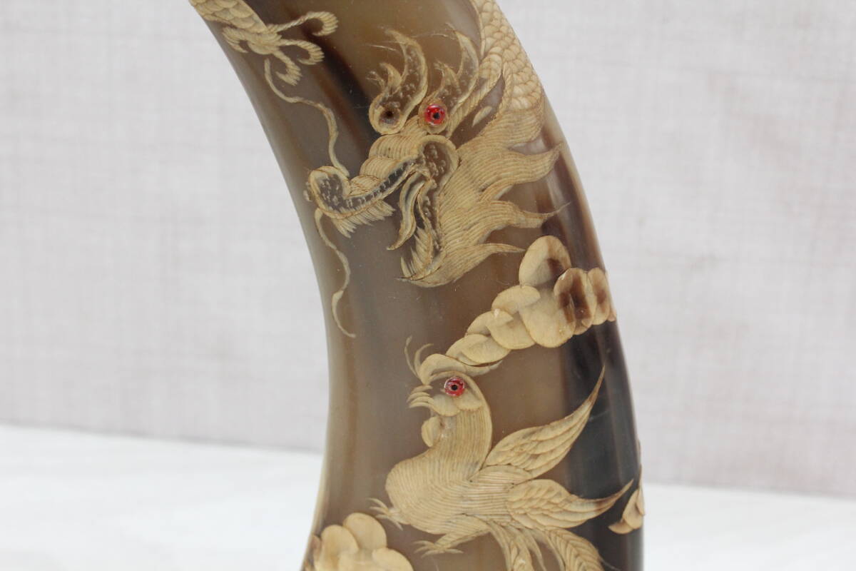 水牛 角 飾り 龍 縁起物 オブジェ 彫刻 伝統工芸 置物 高さ35 水牛 角 飾り 龍 縁起物 オブジェ 彫刻 伝統工芸 置物 高さ35