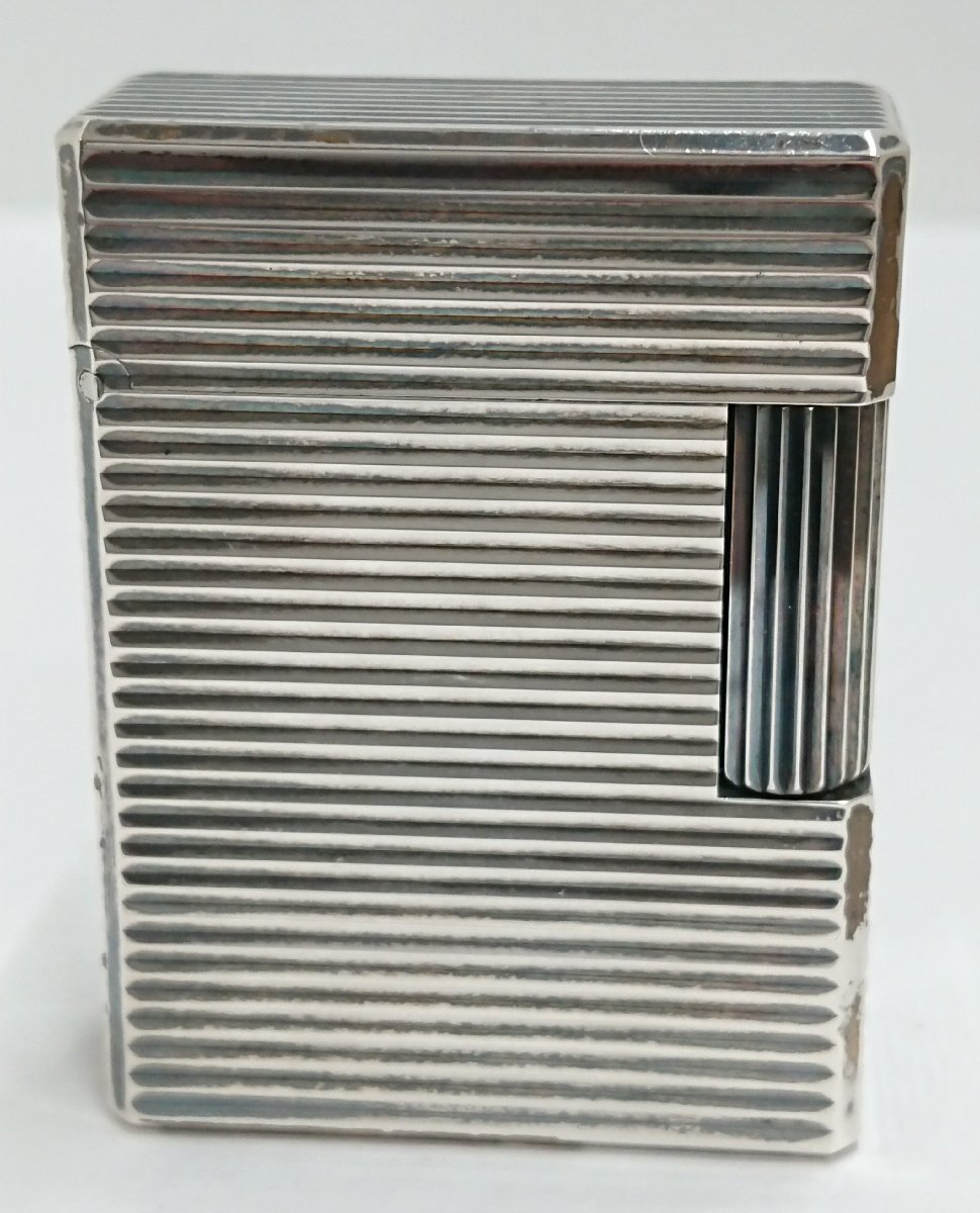 ⑧銀張り/ボーダー柄?S.T.Dupont/デュポン ライン１ ショート ミニ ローラー ガス ライター シルバーカラー★著火未確認(rèn)★火花OK★USED品