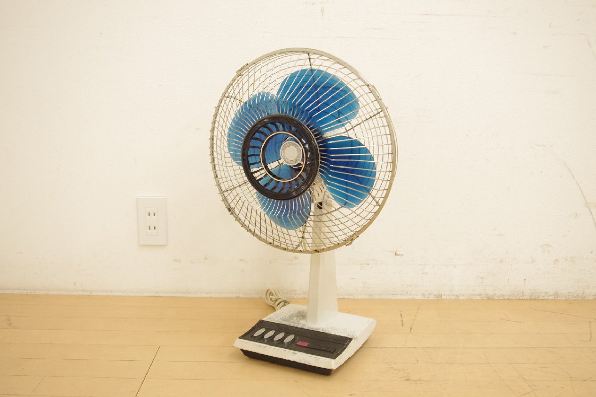  Toshiba TOSHIBA retro вентилятор настольный DF-30W рабочее состояние подтверждено ( поток воздуха переключатель / шея ./ шея регулировка угла ) Showa Retro 4 крыльев 30cm диаметр 1960 годы синий подлинная вещь Showa бытовая техника 