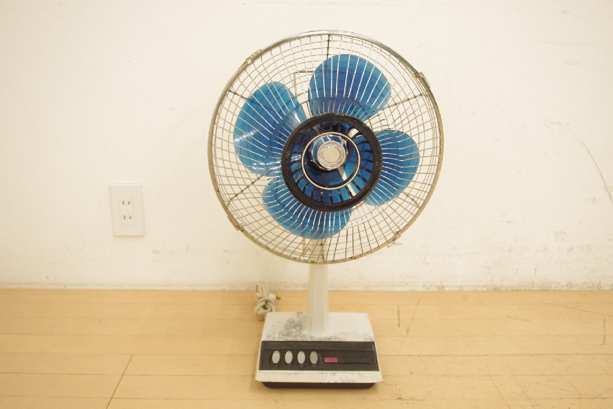  Toshiba TOSHIBA retro вентилятор настольный DF-30W рабочее состояние подтверждено ( поток воздуха переключатель / шея ./ шея регулировка угла ) Showa Retro 4 крыльев 30cm диаметр 1960 годы синий подлинная вещь Showa бытовая техника 