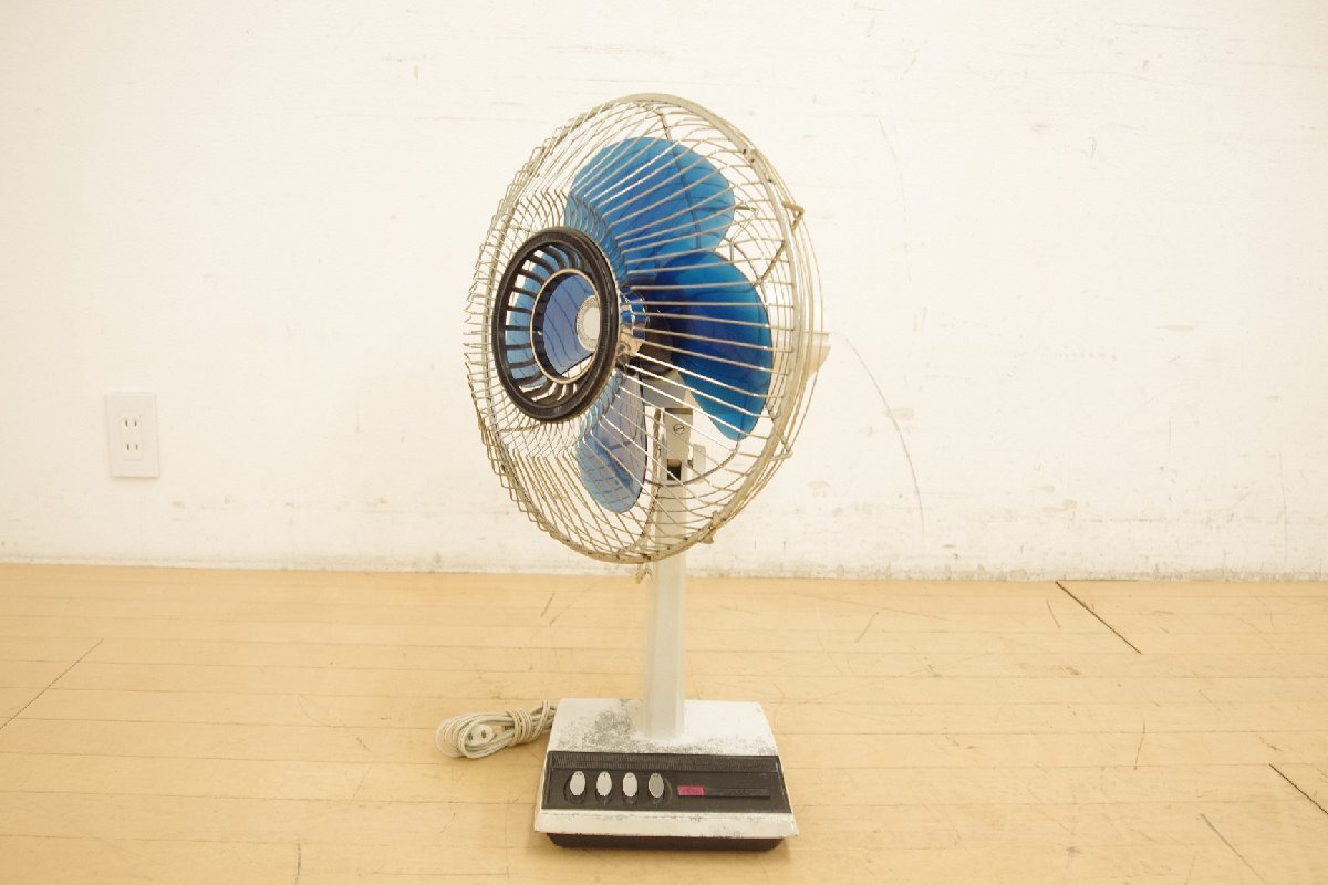  Toshiba TOSHIBA retro вентилятор настольный DF-30W рабочее состояние подтверждено ( поток воздуха переключатель / шея ./ шея регулировка угла ) Showa Retro 4 крыльев 30cm диаметр 1960 годы синий подлинная вещь Showa бытовая техника 