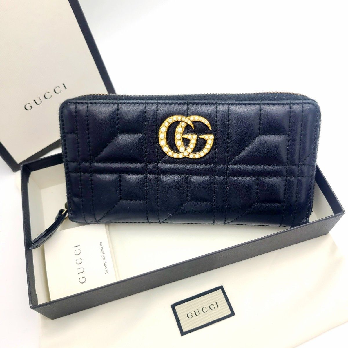 美品 GUCCI グッチ 長財布 GGマーモント ジッピーウォレット箱 美品 GUCCI グッチ 長財布 GGマーモント ジッピーウォレット箱
