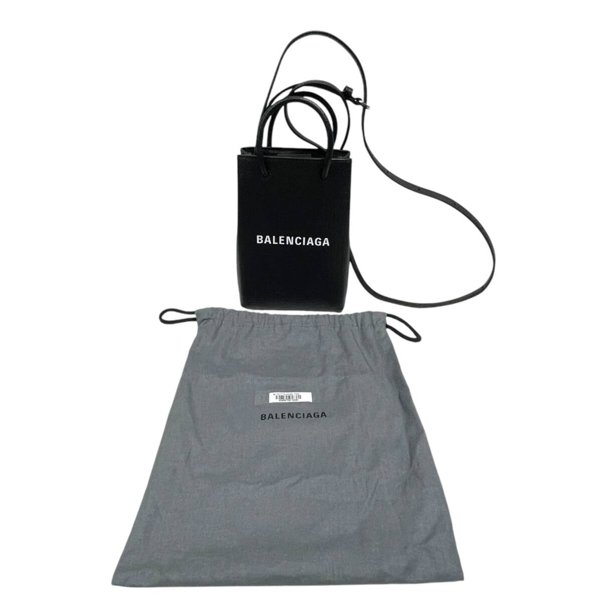 * б/у товар * Balenciaga BALENCIAGA сумка на плечо 593826 покупка phone держатель кожа чёрный Mini сумка X86390NC