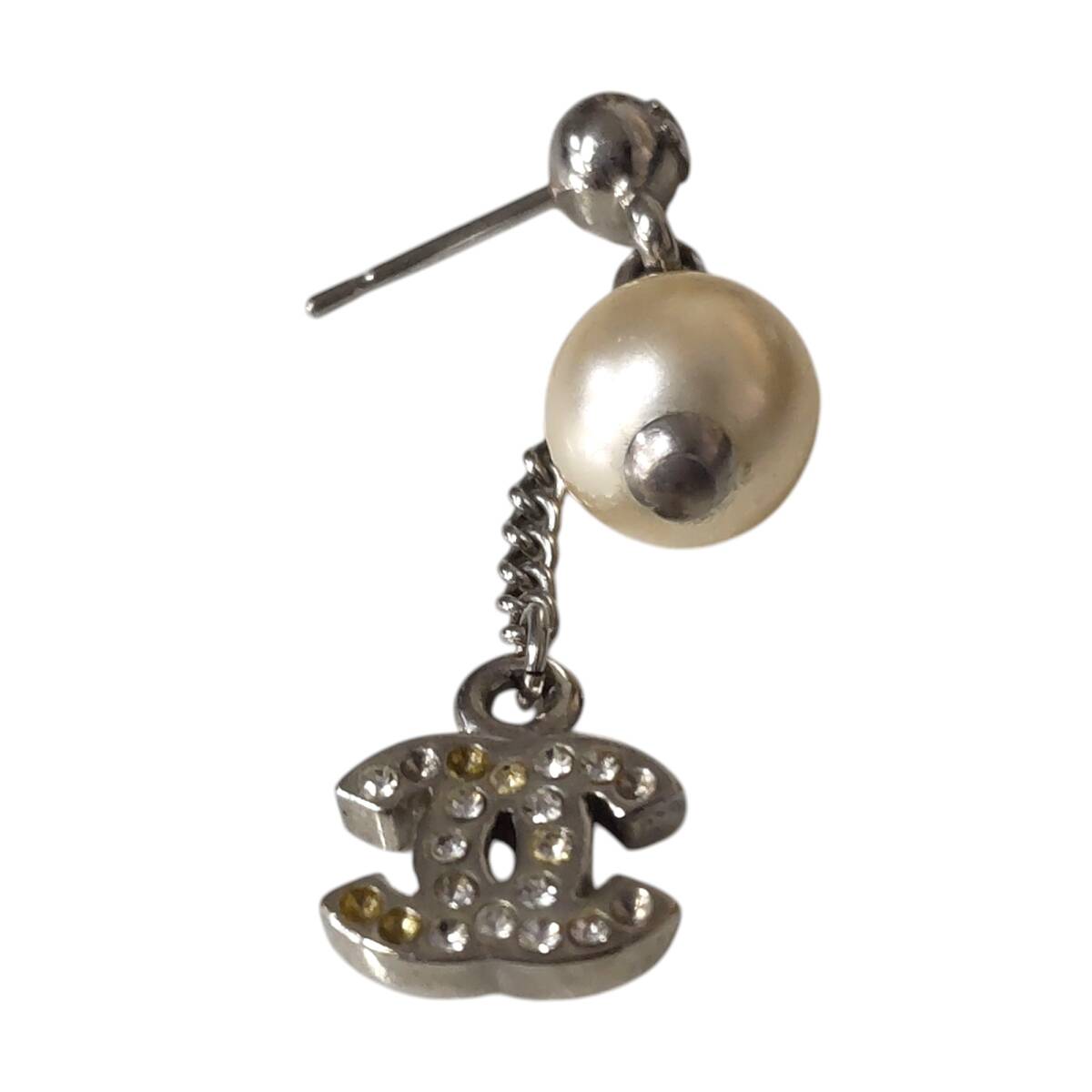 【中古品】CHANEL シャネル パール ピアス 片耳 ココマーク シルバー ラインストーン レディース アクセサリー A87564RD