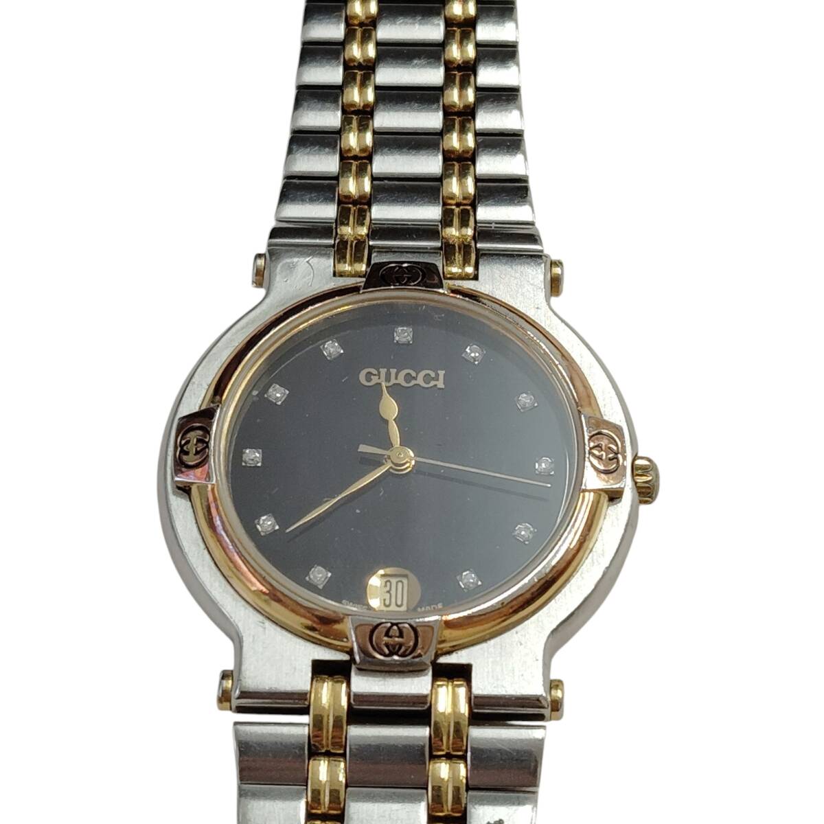 中古品】GUCCI グッチ 11pダイヤ 9000M 黒文字盤 メンズ腕時計 中古品】GUCCI グッチ 11pダイヤ 9000M 黒文字盤 メンズ腕時計