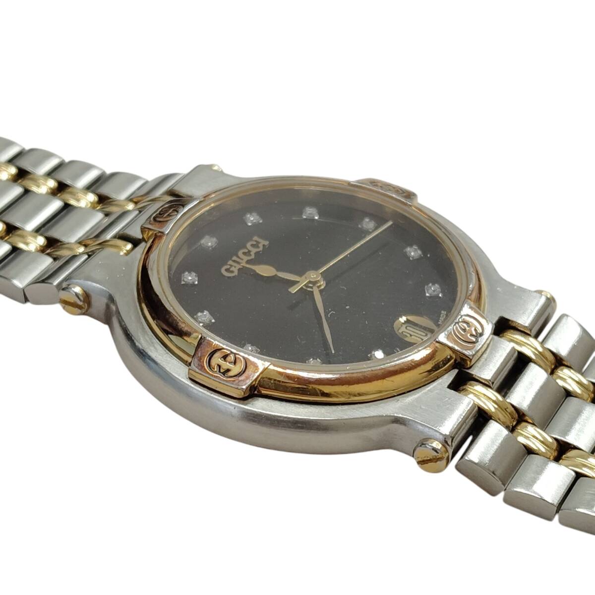 中古品】GUCCI グッチ 11pダイヤ 9000M 黒文字盤 メンズ腕時計
