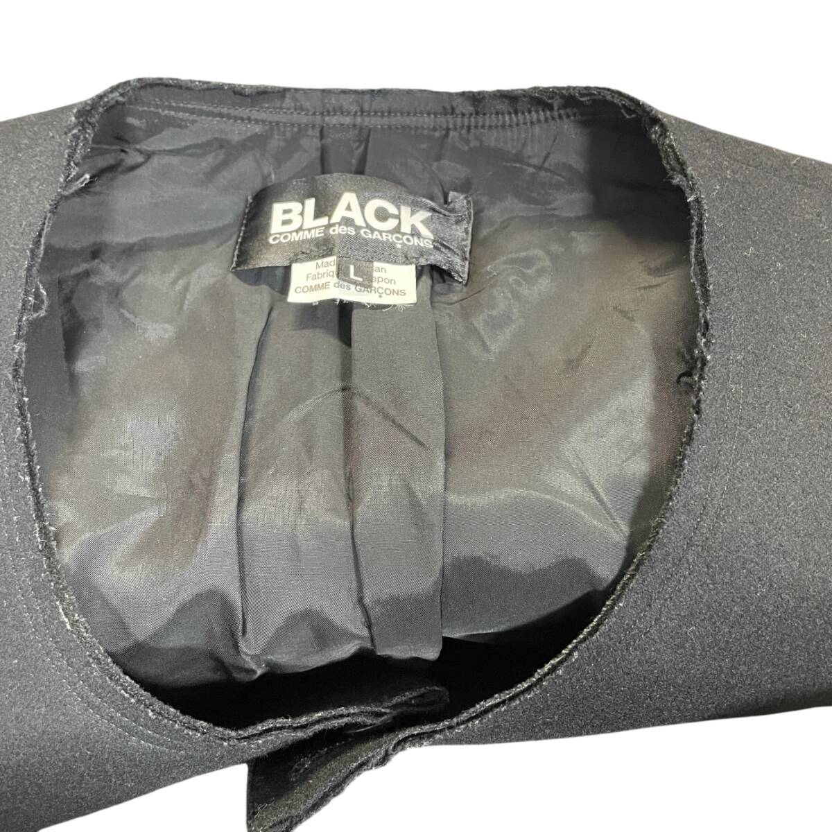 ◆中古品◆BLACK COMME des GARCONS ブラックコムデギャルソン ジャケット L ウール BLK 1F-J005 メンズ ノーカラー Q86975NSQ