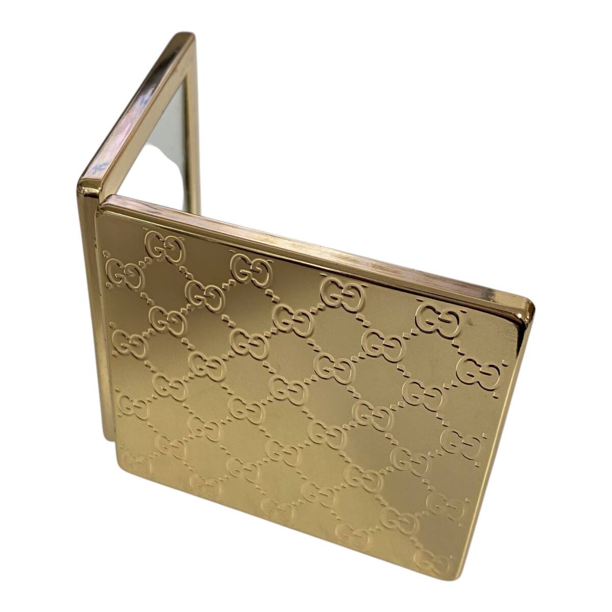 【中古品】 GUCCI グッチ コンパクト 両面ミラー 折畳み 持ち運び ミラー 鏡 ゴールド 小物 箱有 W86257RD