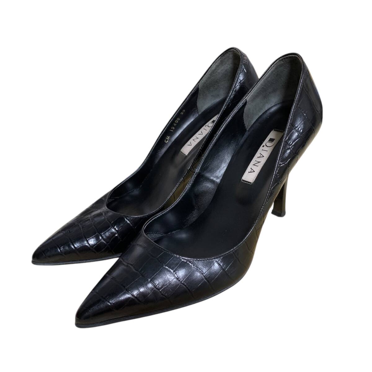 ◆中古品◆ DIANA ダイアナ パンプス ポインテッドパンプス ハイヒール CM 19400 型押し 黒 ブラック 23cm 本體のみ V87793NE