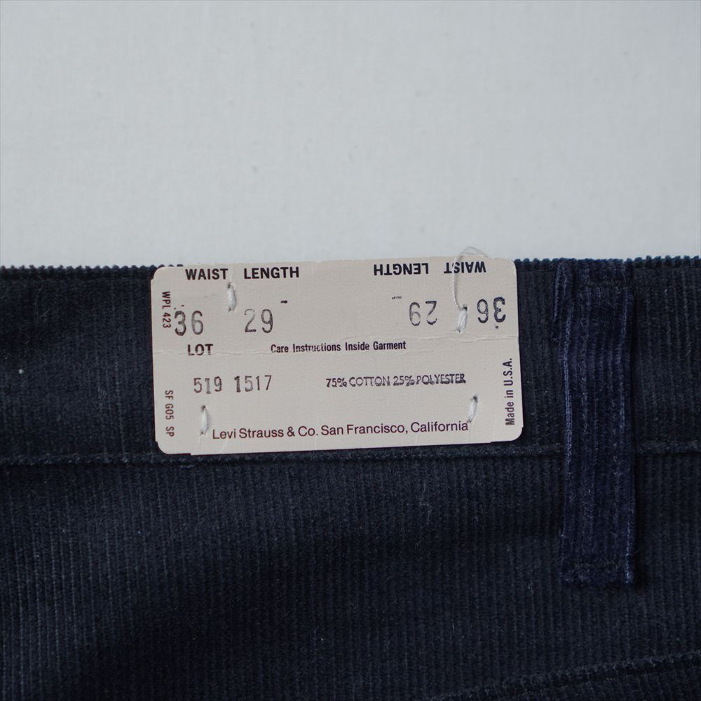 80s90s ビンテージ Levis リーバイス 519 1517 コーデュロイパンツ ネイビー USA製 36/29 デッドストック_画像2