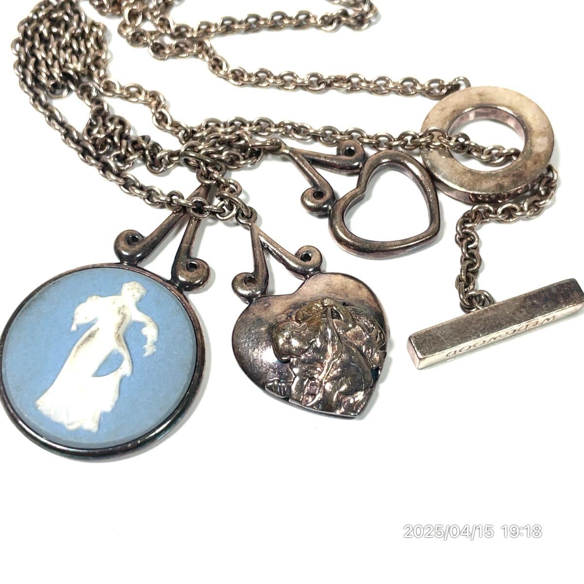 SILVER925 SV925 WEDGWOOD ウェッジウッド カメオ ハート ペンダント ネックレス アクセサリー 装飾品_画像1
