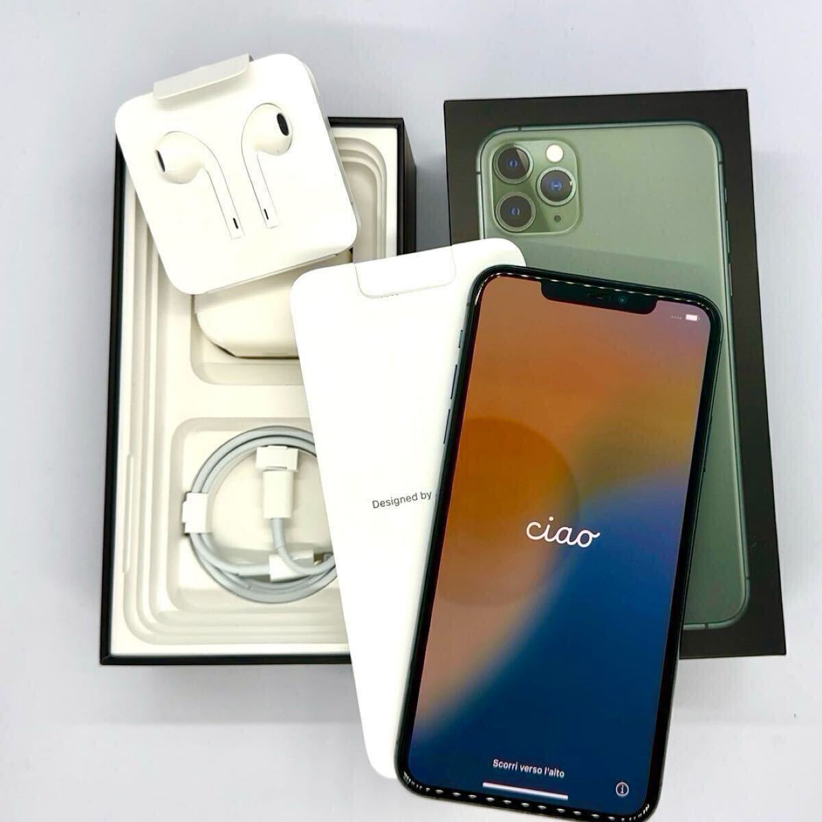 香港版 iPhone11 pro max 512GB ミッドナイトグリーン model A2220 SIMフリー デュアルSIM フレッシュバッテリー 初期化済み_画像1