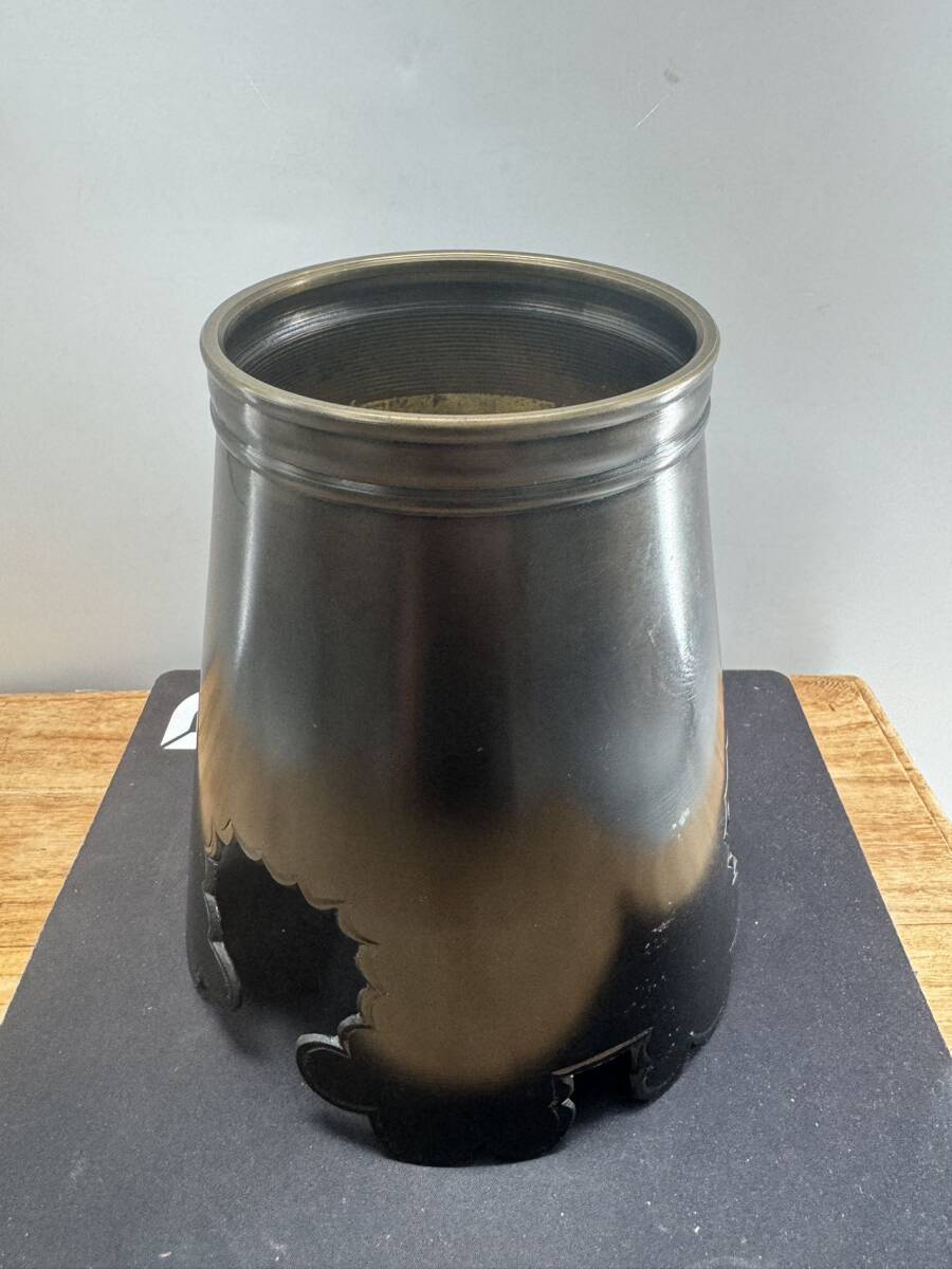 池坊 御玄猪 薄端 唐銅 花器 花瓶 花入 高さ23cm 華道具 茶道具 池坊 御玄猪 薄端 唐銅 花器 花瓶 花入 高さ23cm 華道具 茶道具