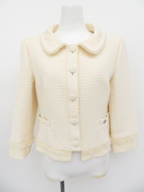 FOXEY　BOUTIQUEジャケット　レディツイード　32388　14年　ホワイト　40　ウールBLEND　中古A1　AP-108681