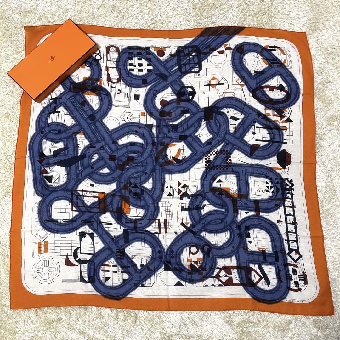未使用級 エルメス HERMES カレH 100スカーフ シェーヌダンクル 未使用級 エルメス HERMES カレH 100スカーフ シェーヌダンクル