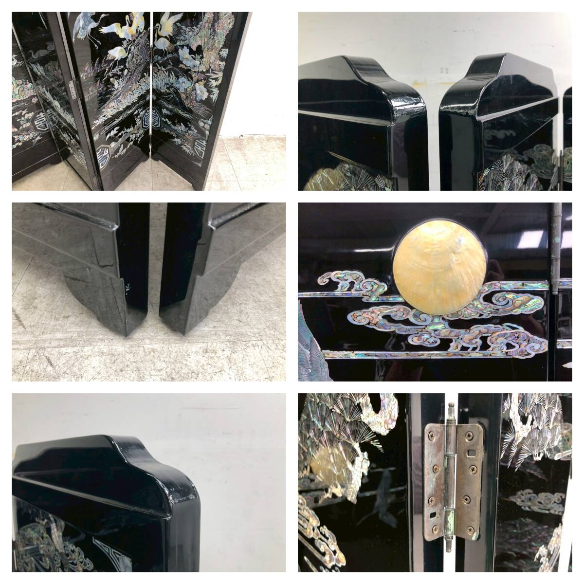 R6974☆展示品☆螺鈿細工☆中国伝統工芸☆最高級☆六曲一双屏風 R6974☆展示品☆螺鈿細工☆中国伝統工芸☆最高級☆六曲一双屏風