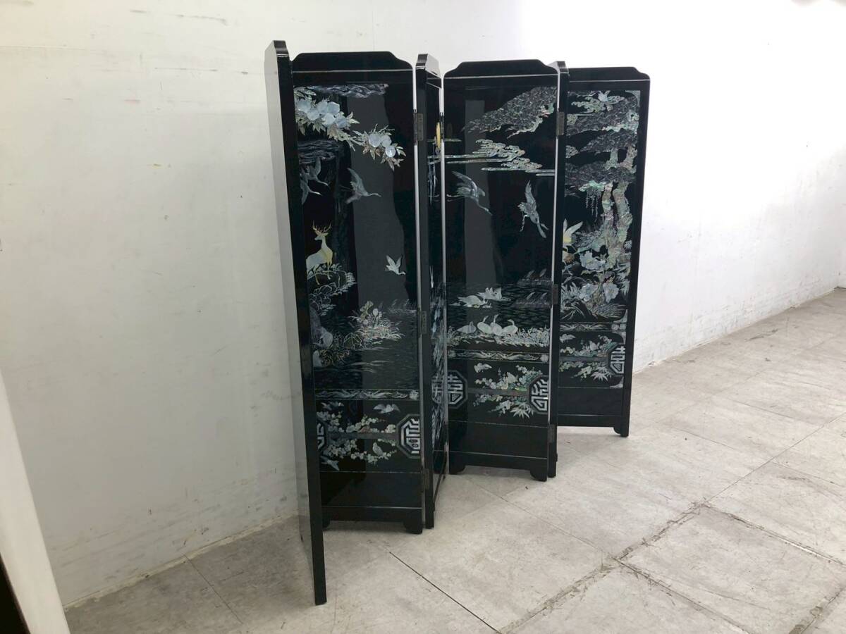 R6974☆展示品☆螺鈿細工☆中国伝統工芸☆最高級☆六曲一双屏風 R6974☆展示品☆螺鈿細工☆中国伝統工芸☆最高級☆六曲一双屏風