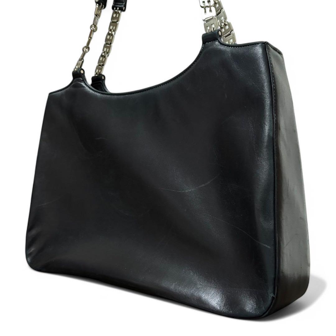 良品 希少レア BALLY ロゴチェーン トートバッグ 黒 本革 レザー 良品 希少レア BALLY ロゴチェーン トートバッグ 黒 本革 レザー