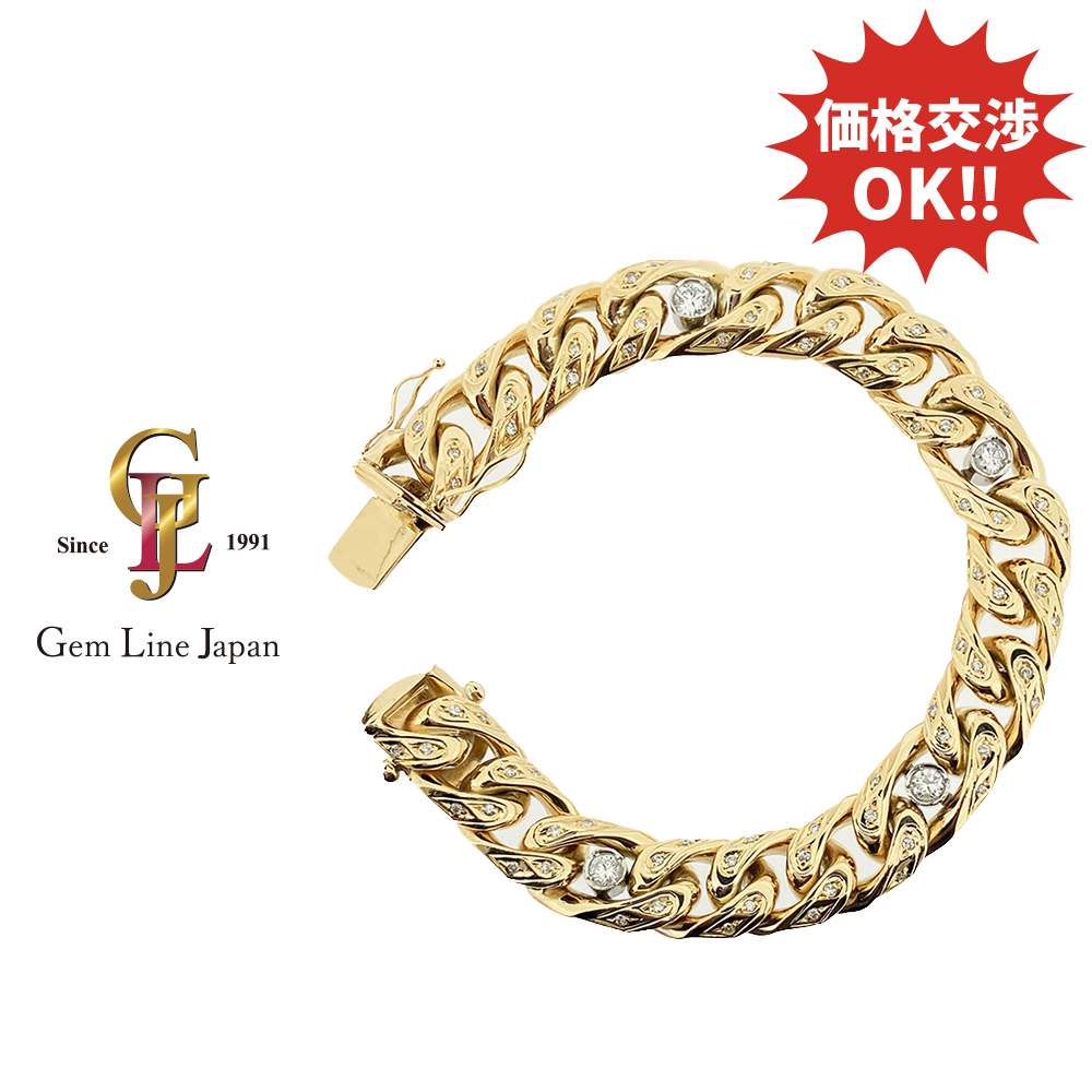 超豪華 K18 Pm コンビ 120.12g ダイヤモンド 1.47ct 21cm メンズ ブレスレット