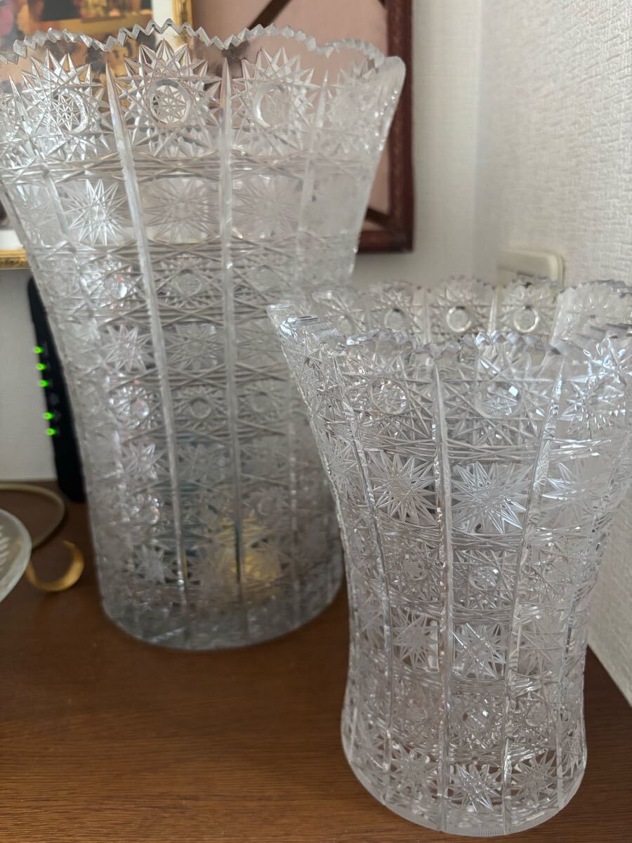 ボヘミア 花瓶 2個セット ベース 美品 ガラス フラワーベース ボヘミア 花瓶 2個セット ベース 美品 ガラス フラワーベース