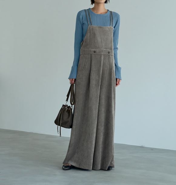 STYLE DELI】Wストラップコーデュロイサロペット/グレー・02 STYLE DELI】Wストラップコーデュロイサロペット/グレー・02