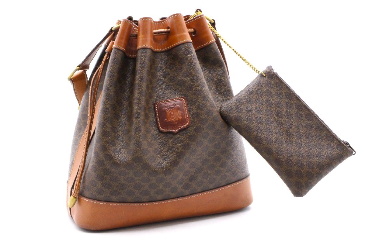ト石】 CELINE セリーヌ 巾着ショルダーバッグ マカダム M09 ト石】 CELINE セリーヌ 巾着ショルダーバッグ マカダム M09