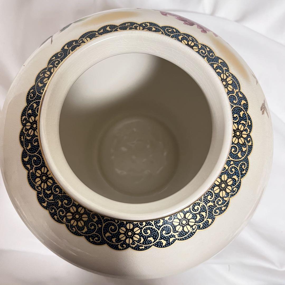 未使用 九谷焼 仙龍窯 花瓶 金彩 壺 壷 牡丹 菊 花鳥絵 花器 木 未使用 九谷焼 仙龍窯 花瓶 金彩 壺 壷 牡丹 菊 花鳥絵 花器 木