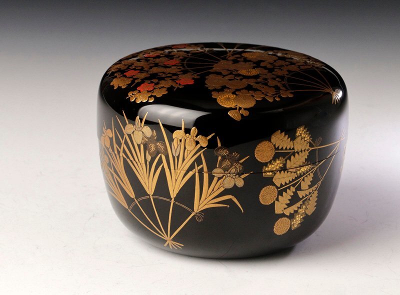 古美味】蒔絵師 一瓢斎『鵬雲斎書付』花扇蒔絵 平棗 茶道具 保証 古美味】蒔絵師 一瓢斎『鵬雲斎書付』花扇蒔絵 平棗 茶道具 保証