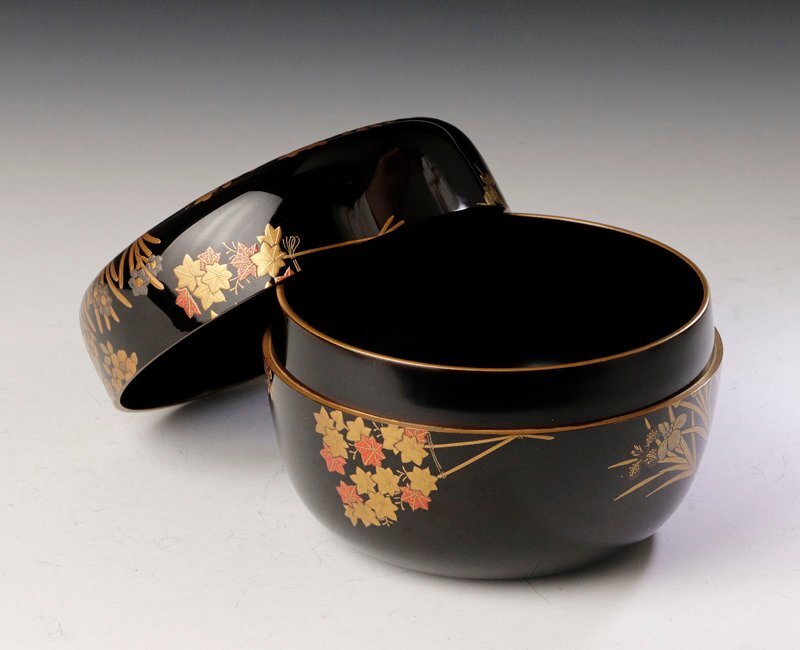 古美味】蒔絵師 一瓢斎『鵬雲斎書付』花扇蒔絵 平棗 茶道具 保証 古美味】蒔絵師 一瓢斎『鵬雲斎書付』花扇蒔絵 平棗 茶道具 保証