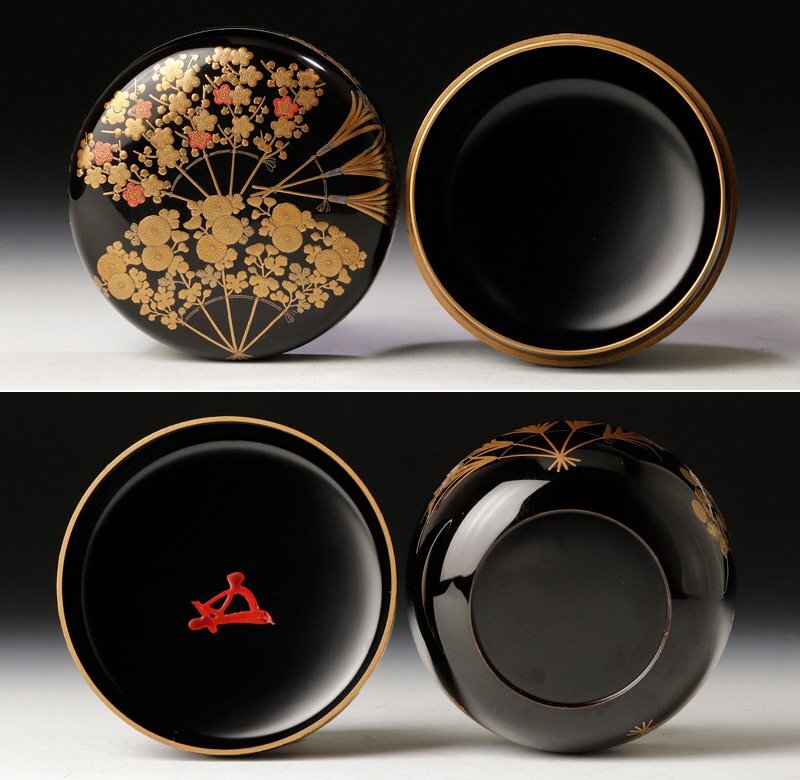 古美味】蒔絵師 一瓢斎『鵬雲斎書付』花扇蒔絵 平棗 茶道具 保証 古美味】蒔絵師 一瓢斎『鵬雲斎書付』花扇蒔絵 平棗 茶道具 保証