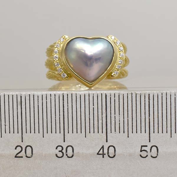 マベパール ダイヤモンド 0.09ct 18金イエローゴールド K18YG リング 10號 真珠 ハート