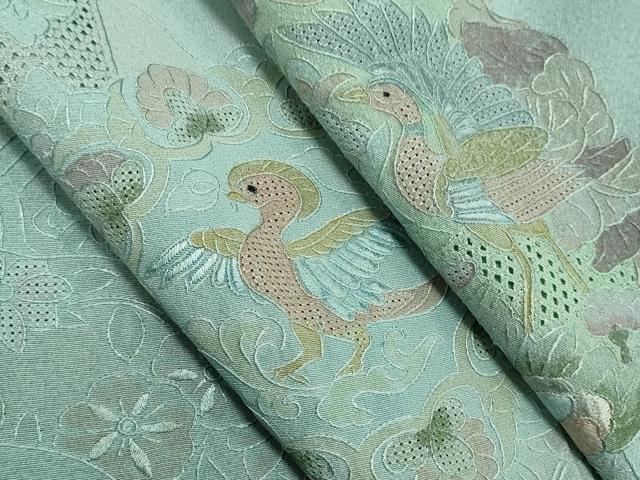 断捨離中様専用☆180 訪問着 刺繍 スワトウ刺繍 鳥花唐草 正絹