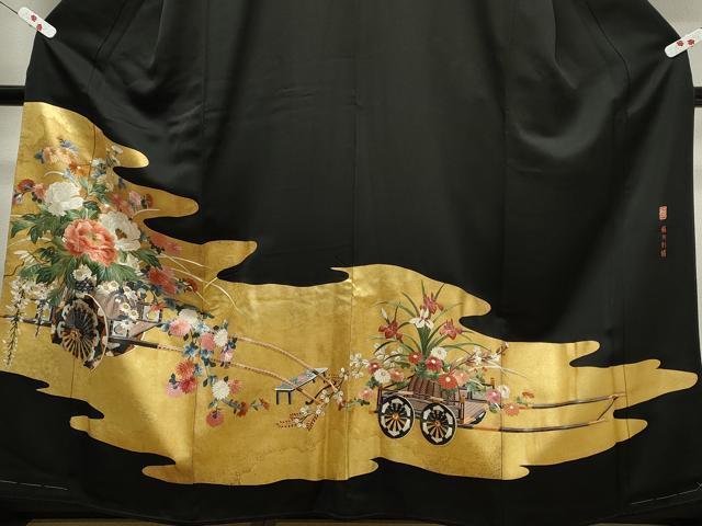 平和屋着物○中国三大刺繍 蘇州刺繍 黒留袖 作家物 花車文 金彩 平和屋着物○中国三大刺繍 蘇州刺繍 黒留袖 作家物 花車文 金彩