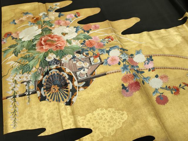 平和屋着物○中国三大刺繍 蘇州刺繍 黒留袖 作家物 花車文 金彩 平和屋着物○中国三大刺繍 蘇州刺繍 黒留袖 作家物 花車文 金彩