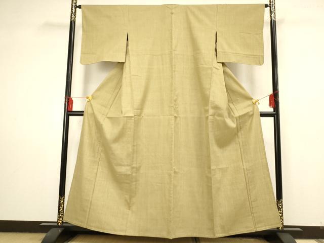 平和屋着物▽極上 本場結城紬 重要無形文化財 単衣 青朽葉色 平和屋着物▽極上 本場結城紬 重要無形文化財 単衣 青朽葉色