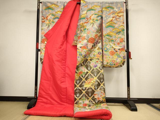 平和屋着物○色打掛 和装 婚礼 結婚式 花嫁 神社挙式 扇面花鳥文