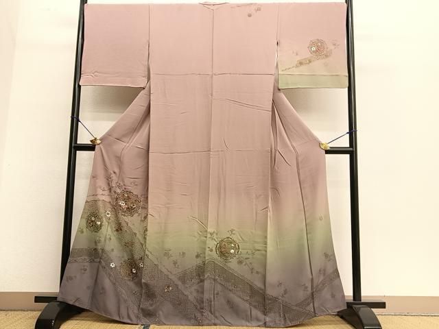 平和屋着物○訪問着 スワトウ刺繍 蘇州刺繍 吉祥花文 暈し染め 平和屋着物○訪問着 スワトウ刺繍 蘇州刺繍 吉祥花文 暈し染め