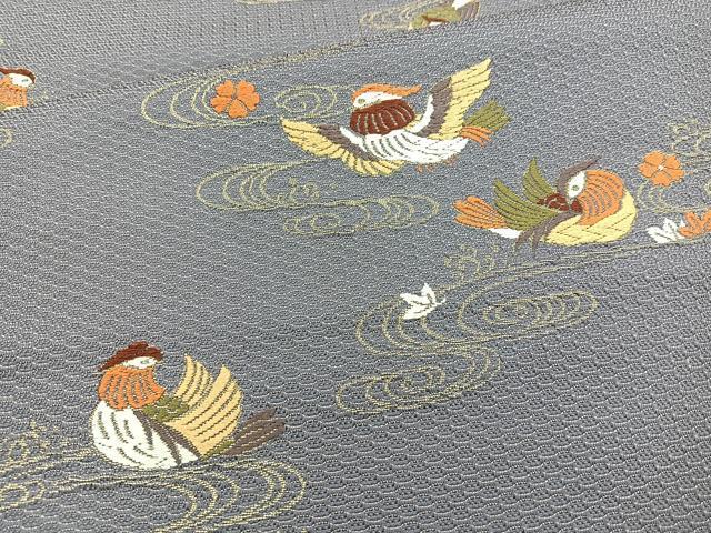 平和屋着物◎佐賀錦 六通柄袋帯 唐織 鴛鴦花文 金糸 正絹 逸品