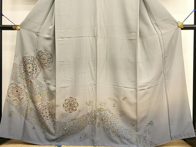 平和屋着物○訪問着 スワトウ刺繍 吉祥花文 暈し染め 金糸 正絹 平和屋着物○訪問着 スワトウ刺繍 吉祥花文 暈し染め 金糸 正絹